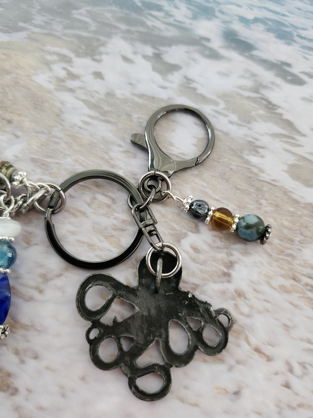 Octopus Purse Charm or Keychain Jasper Agate Aquamarine Handcrafted - Picture 5 of 5
